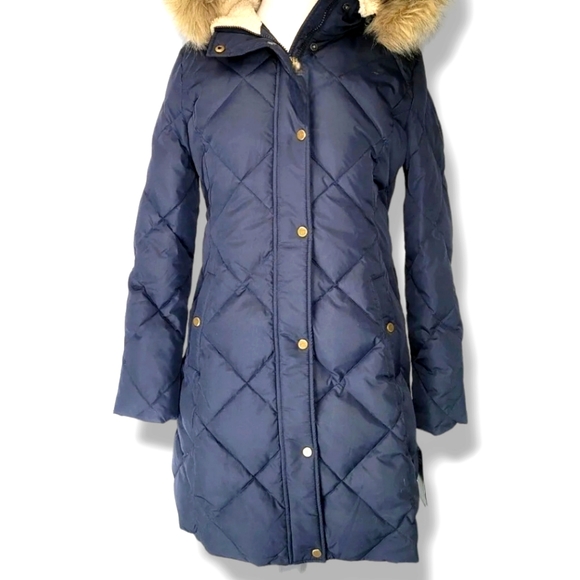 Ralph Lauren Jackets & Blazers - Ralph Lauren Women's Large Navy Full Length Quilted Puffer Jacket Faux Fur Coat